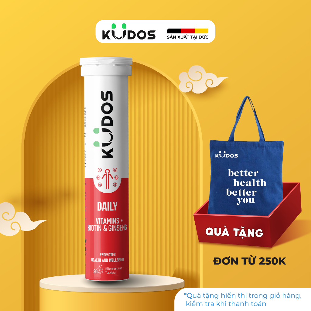 Thực phẩm bảo vệ sức khỏe KUDOS DAILY VITAMINS PLUS BIOTIN & GINSENG (20 viên/tuýp)