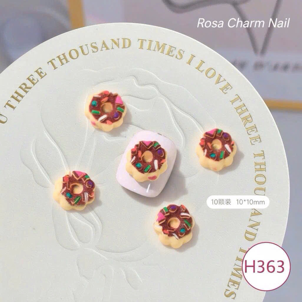 (H363) Set 5 charm nail bánh donut bánh rán charm trang trí móng tay - Rosa 6868