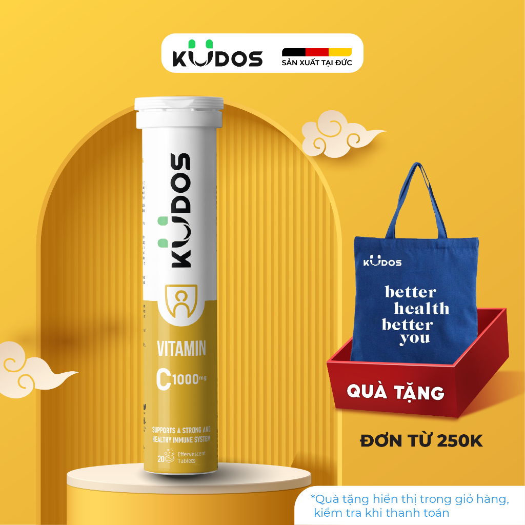 Thực phẩm bảo vệ sức khỏe KUDOS VITAMIN C 1000 MG hương chanh (20 viên/tuýp)