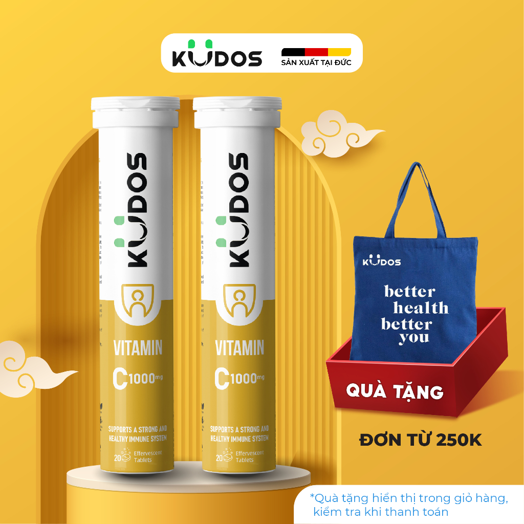 Combo 2 Tuýp Thực phẩm bảo vệ sức khỏe KUDOS VITAMIN C 1000 MG hương chanh (20 viên/tuýp)