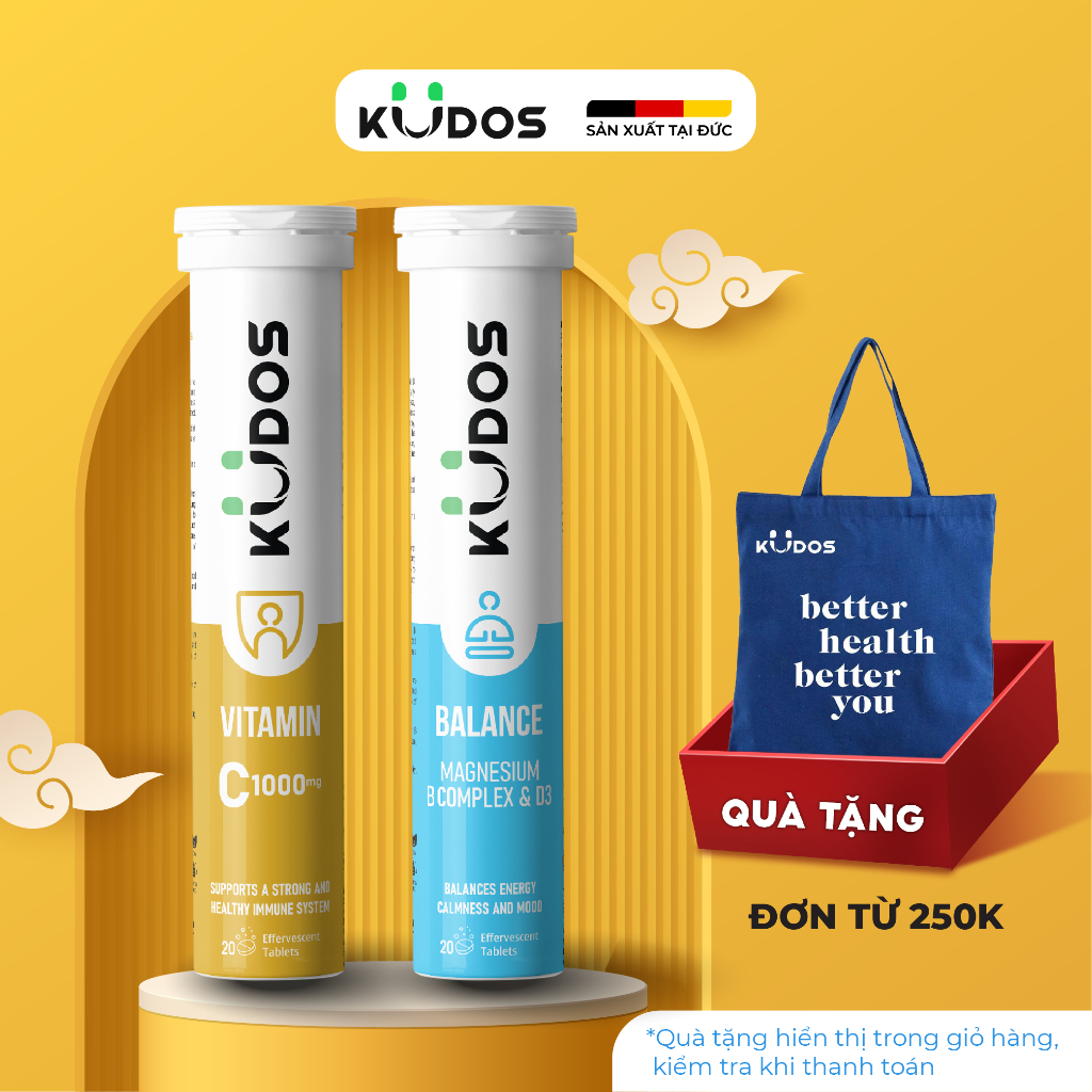 Combo Thực phẩm bảo vệ sức khỏe KUDOS BALANCE MAGNESIUM WITH B VITAMIN COMPLEX & D3 + KUDOS VITAMIN 