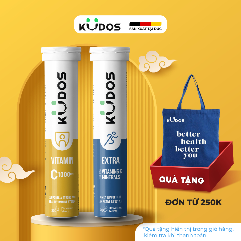 Combo Thực phẩm bảo vệ sức khỏe KUDOS VITAMIN C 1000MG + KUDOS EXTRA HIGH DOSE VITAMINS & MINERALS (