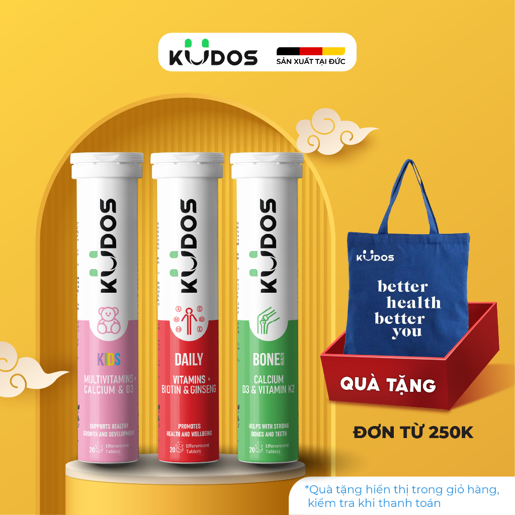 Combo Thực phẩm bảo vệ sức khỏe KUDOS KIDS + Viên Sủi KUDOS BONE + Viên Sủi KUDOS DAILY (20 viên/tuý