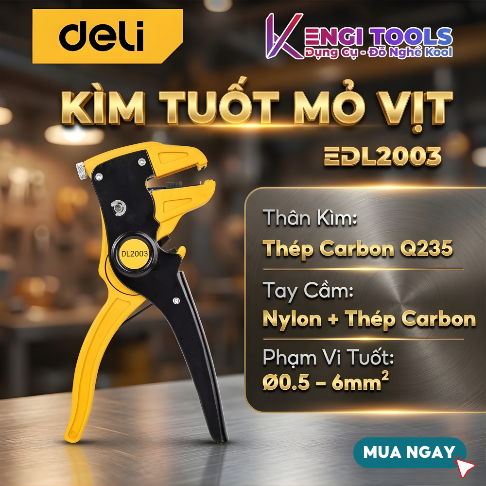 [Hàng Chính Hãng] Kìm Tuốt Dây Điện Mỏ Vịt 6.5 Inch Deli EDL2003 - Cắt, Tuốt Dây Dễ Dàng