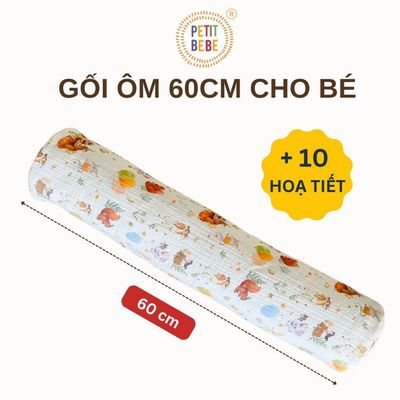 Gối ôm dài 60cm cho bé PETIT BEBE muslin thấm hút thoáng khí an toàn họa tiết đáng yêu