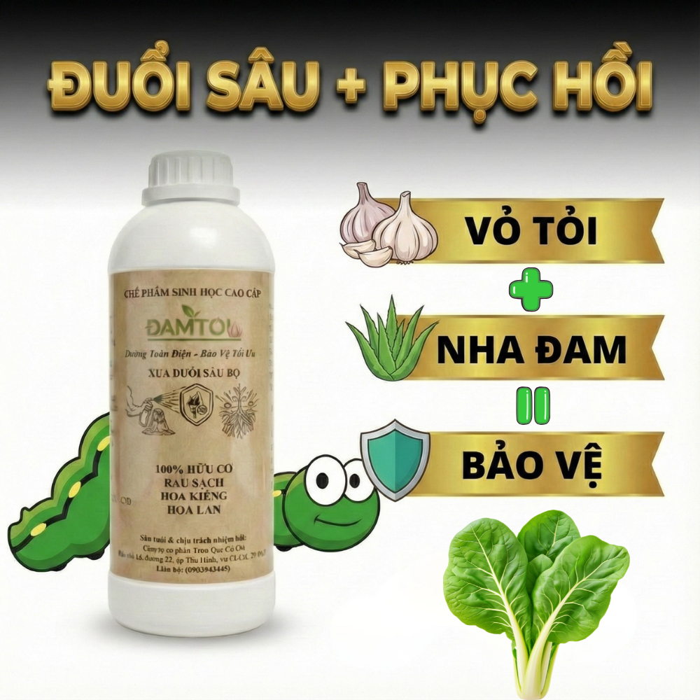 Chế Phẩm Sinh Học DAMTOI (1 Lít) - Xua Đuổi Sâu Bọ, Bọ Trĩ, Nhện Đỏ - Tinh Chất Tỏi & Nha Đam + Khoá