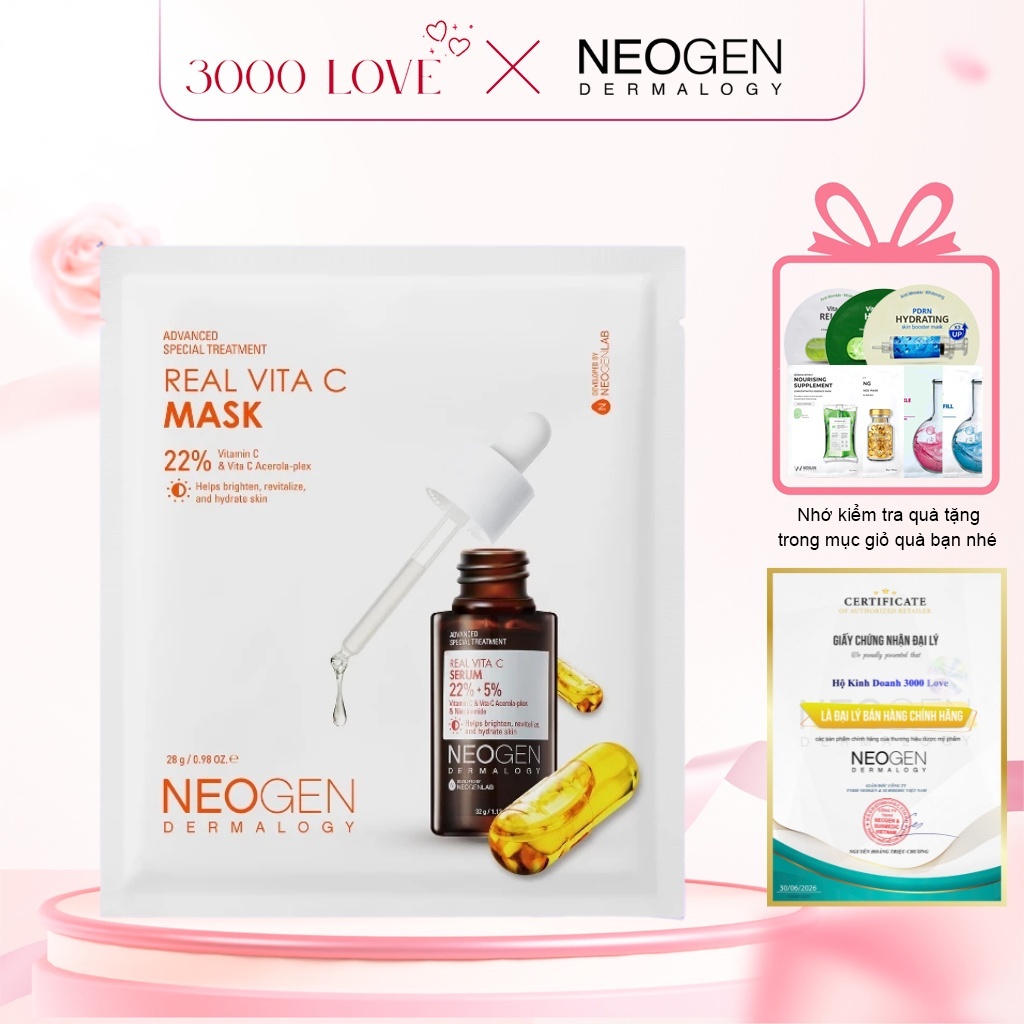 Mặt Nạ Neogen Dưỡng Trắng Vitamin C 22% Neogen Dermalogy Real Vita C Mask - 3000 Love