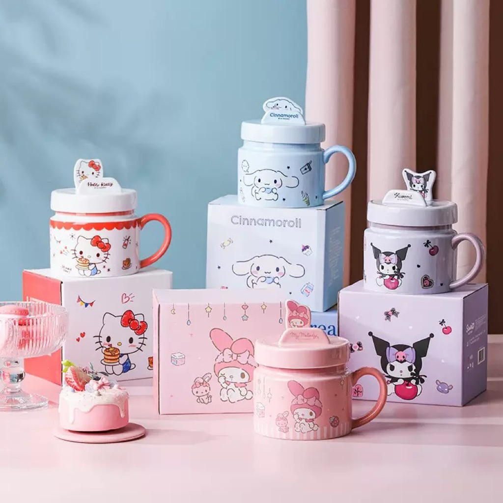 Cốc/ Ly hình My Melody, Kuromi có nắp bằng gốm sứ dễ thương