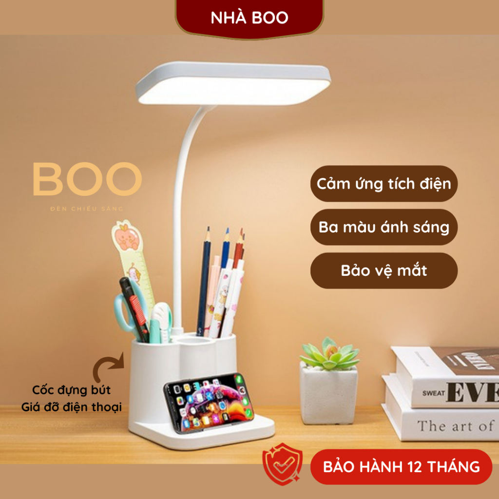 Đèn học để bàn, đèn học cảm ứng tích điện, đèn đọc sách và làm việc có 3 màu ánh sáng bảo vệ mắt
