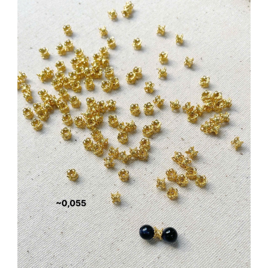 Phụ kiện mũ chụp hạt hai đầu Au 10k mix vòng tay đá phong thủy, vòng trầm Minh Tâm Jewelry