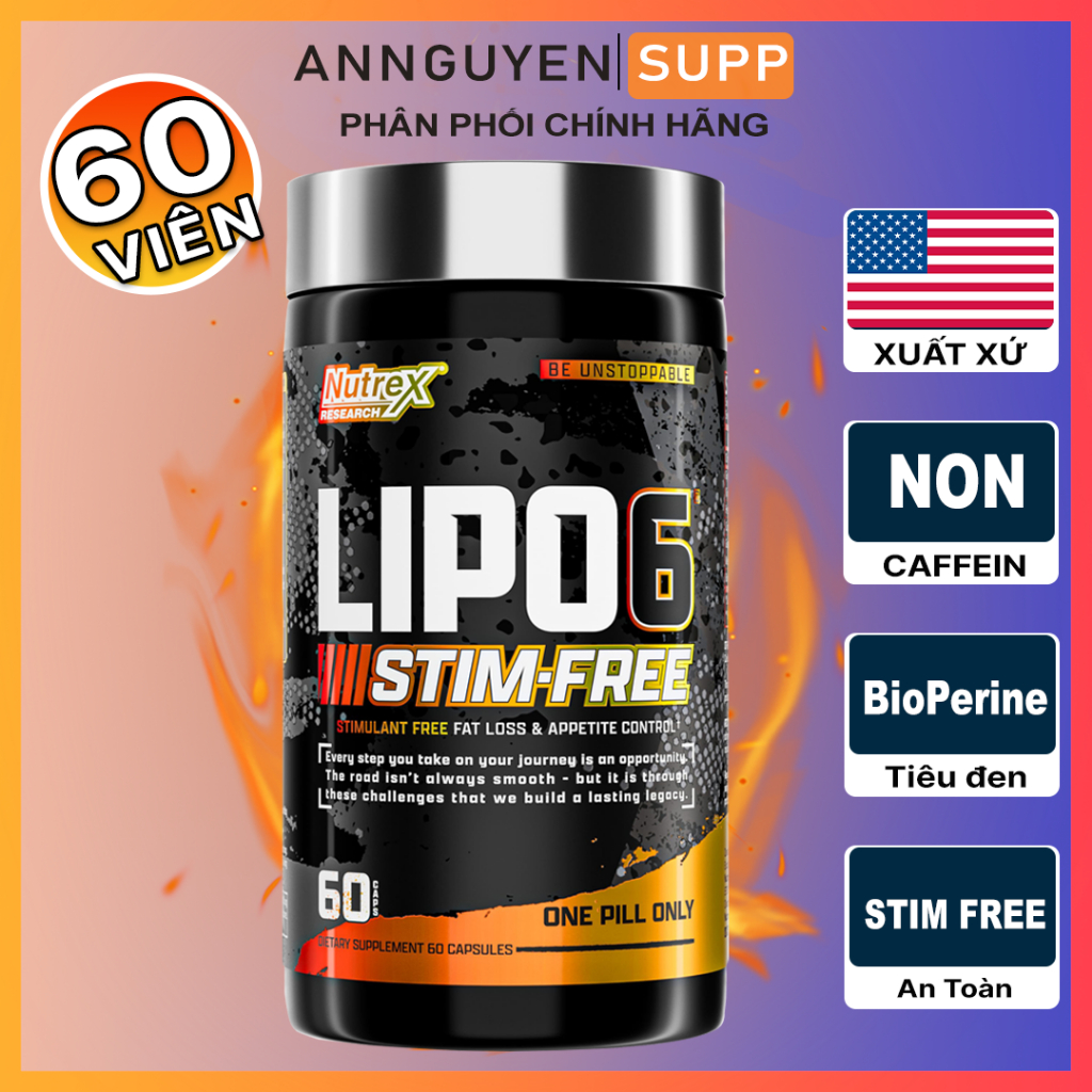 Nutrex Lipo 6 Stim Free Hộp 60 Viên Hàng Mỹ