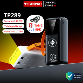 Pin sạc dự phòng dung lượng 55000mah sạc nhanh 22,5W có dây cắm nhiều điện thoại - TITANPRO TP289