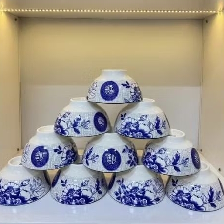 Bộ 10 bát chén ăn cơm chữ phúc bộ bát ăn cơm gốm sứ