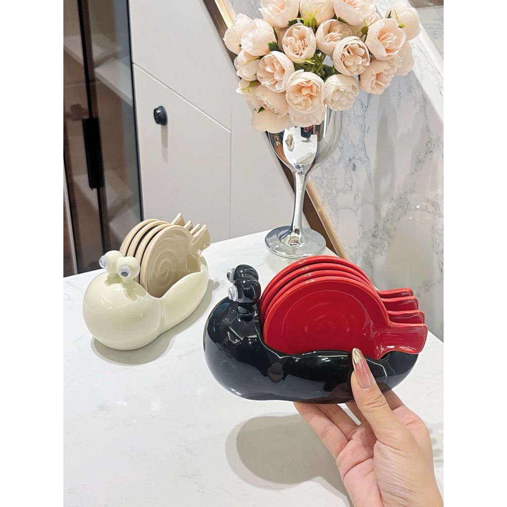 SẴN🐹 Set Dĩa Ăn Hoa Quả Gốm Sứ Hình Ốc Sên, Chuột Capybara; Set Đĩa Đựng Gia Vị, Nước Chấm Siêu Dễ Thương