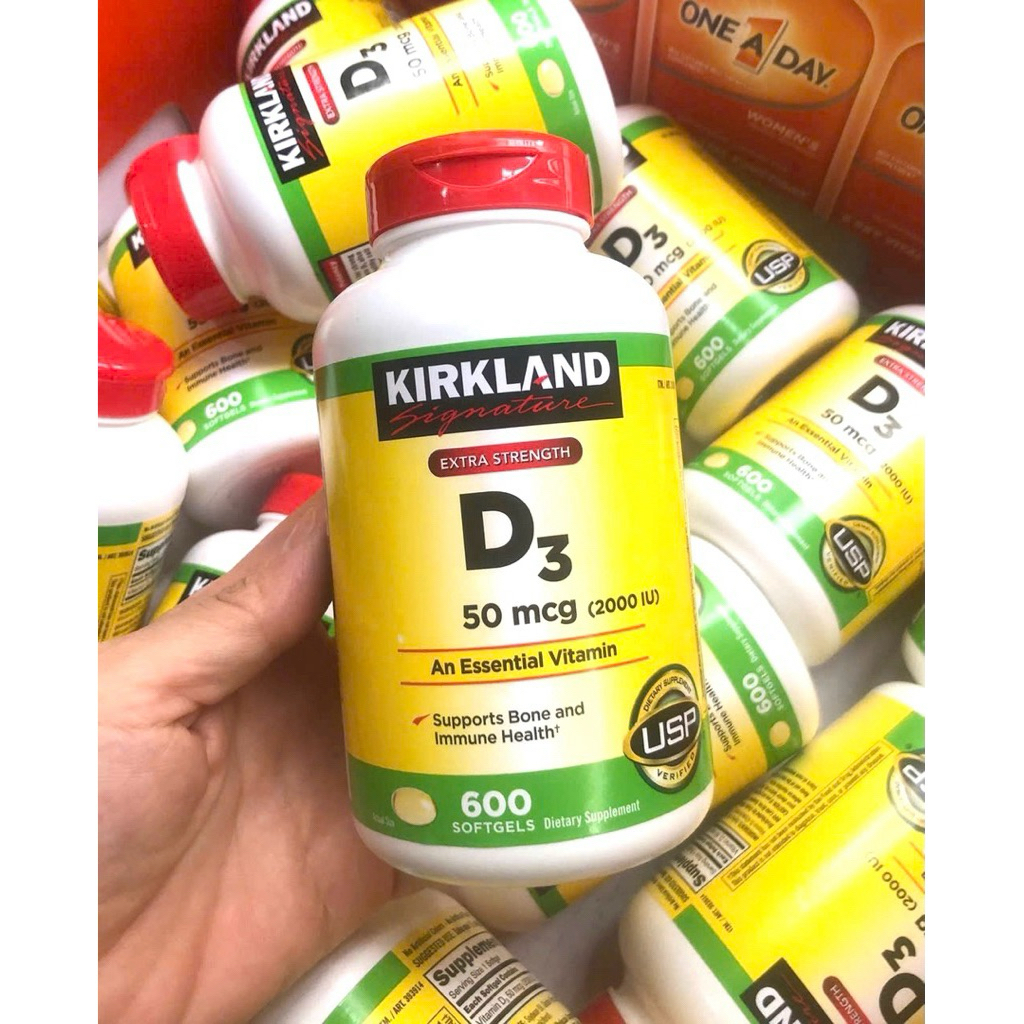 🌝🌻[HSD 04/2028]  Viên uống Vitamin D3 Kirkland Extra Strength D3 50mcg 2000IU 600 viên từ M