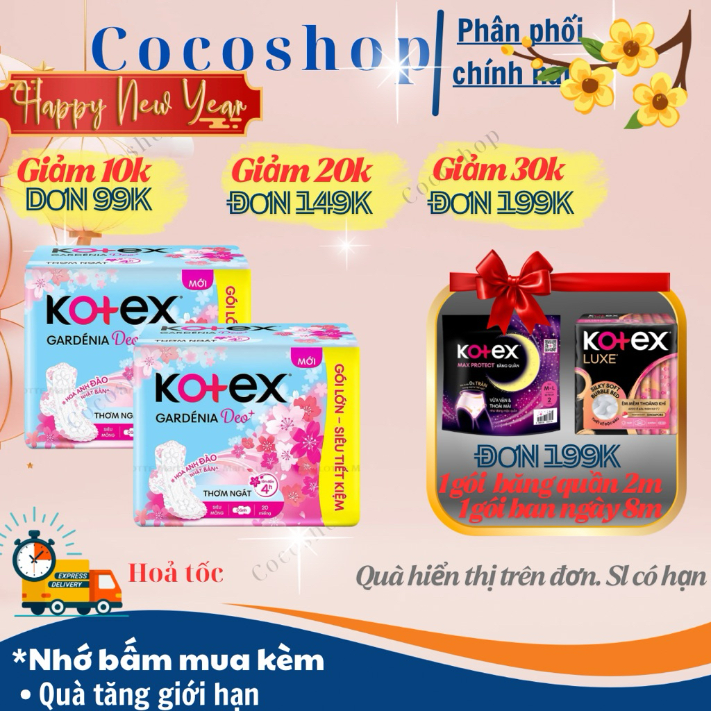 Băng vệ sinh Kotex Gardenia deo anh đào 23cm 8 miếng/  20 miếng
