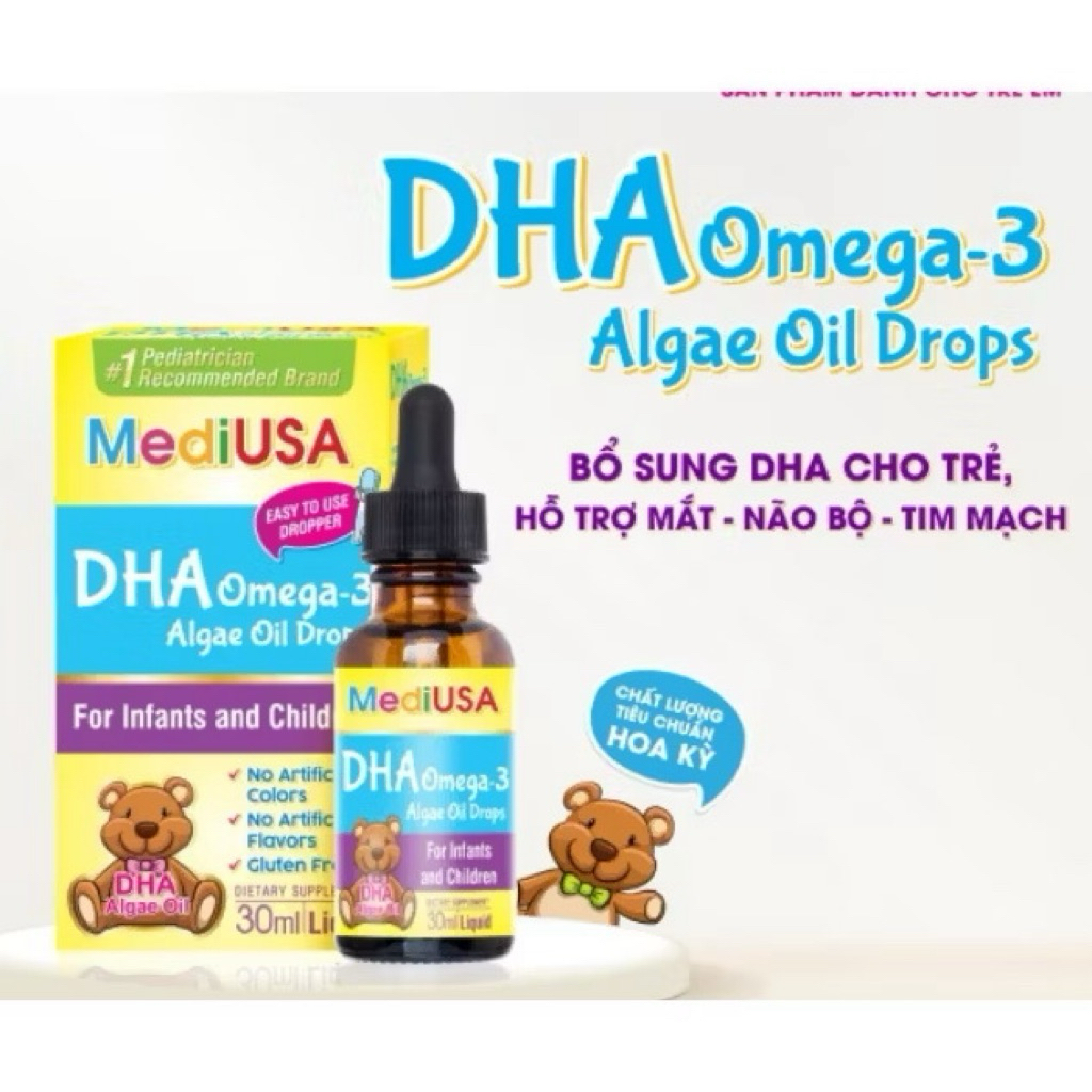 MediUSA DHA OMEGA-3 ALGAE OIL DROPS (hộp 30 ml) bổ sung DHA nhỏ giọt .hỗ trợ trẻ phát triển trí não,