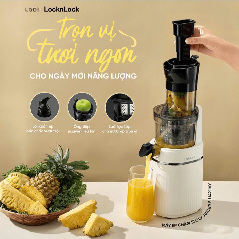 Máy ép chậm Locknlock Bianco Slow Juicer 0.8L màu trắng ngà – EJJ421IVY