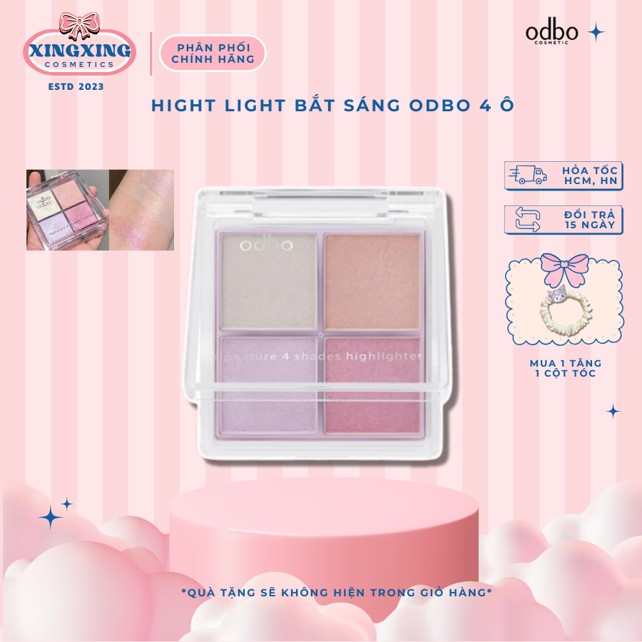 [HỎA TỐC]ODBO Bảng phấn má highlight 4 ô ODBO Signature nhũ kèm má hồng
