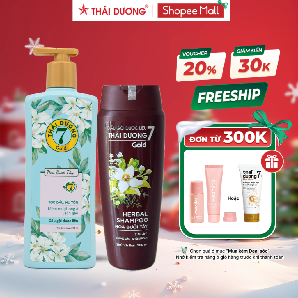 Dầu gội Thái Dương 7 Gold Hoa Bưởi Tây 200ml/500ml, Dầu gội thảo dược dành cho tóc gàu, ngứa, nấm da đầu