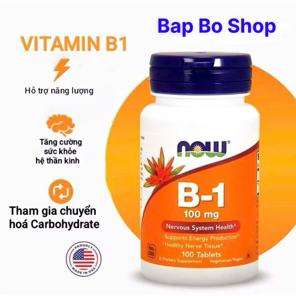 Viên uống NOW Vitamin B1 100mg 100 viên– Hỗ Trợ Thần Kinh & Tăng Cường Năng Lượng
