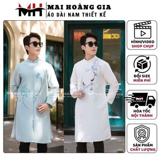 Áo dài nam, Áo dài cách tân nam chất liệu tafta thêu ấn tượng, 2 sang chảnh hút mắt - Áo Dài Thiết Kế Mai Hoàng Gia