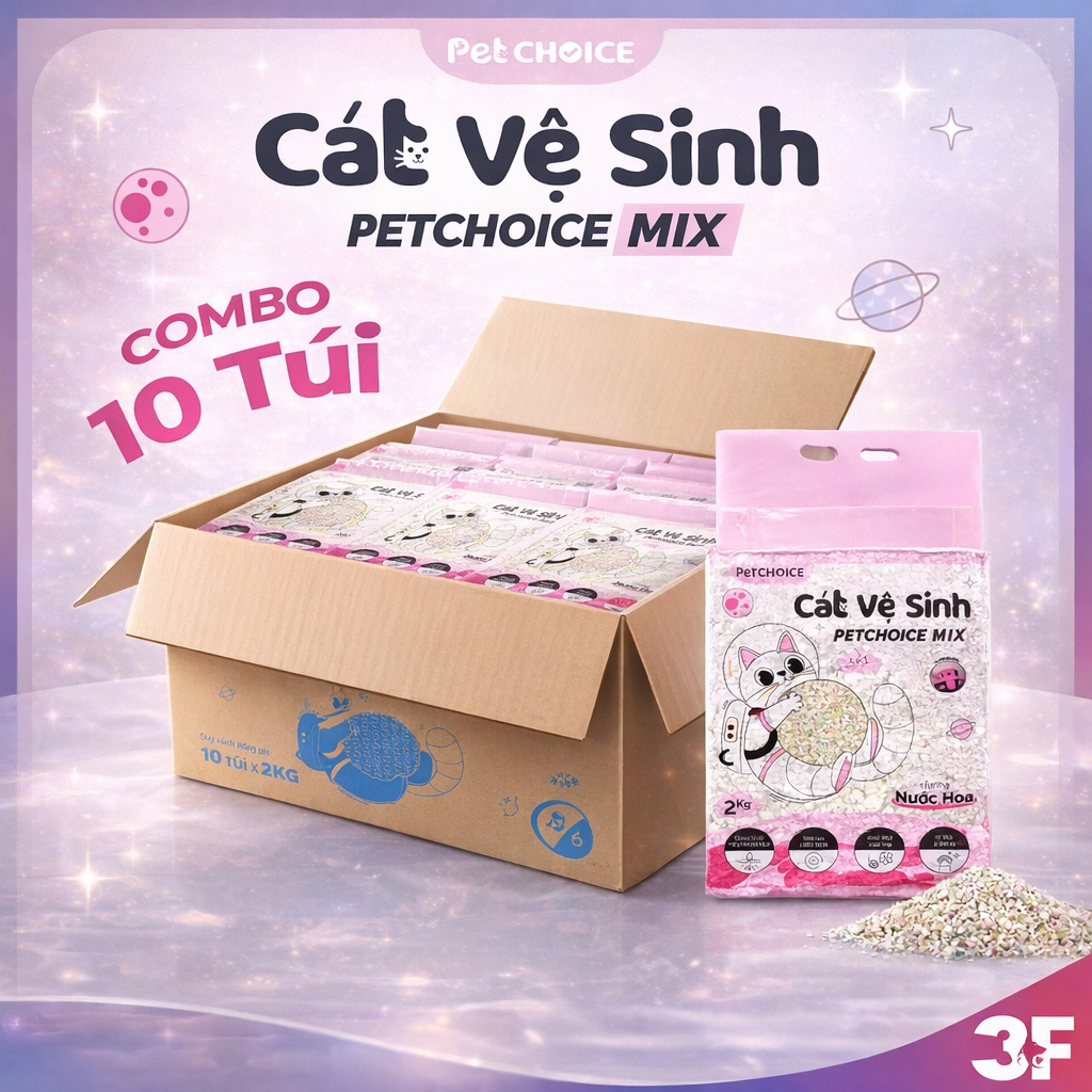 [COMBO 10 TÚI] Cát Vệ Sinh Mèo PetChoice Mix 2kg Khử Mùi Mạnh, Vón Cục Nhanh, Ít Bụi | 3F Store