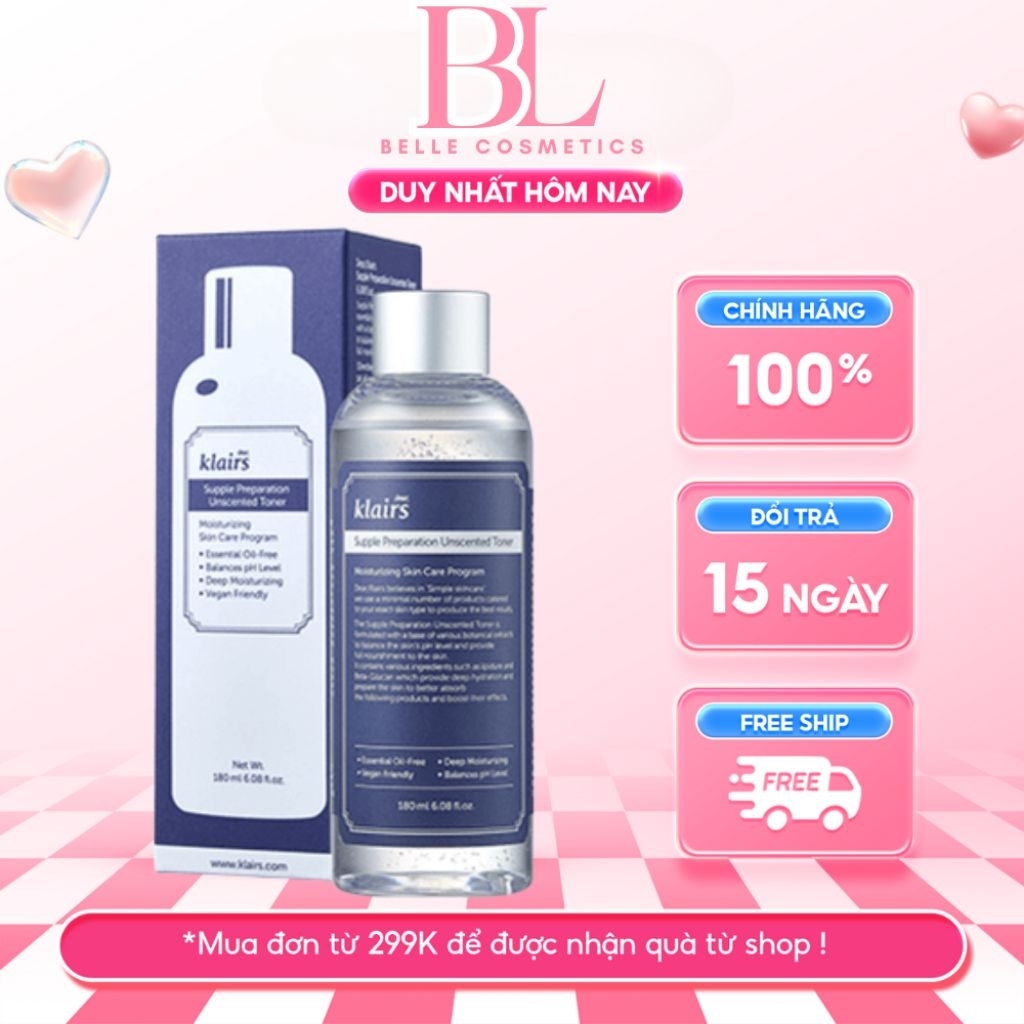 Toner Klairs, Nước Hoa Hồng Klairs Dành Cho Da Nhạy Cảm Dear, Klairs Supple Preparation Toner 180ml