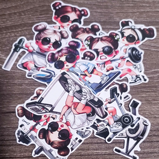 Set 12 sticker nữ gymmer tập thể hình dễ thương M000056