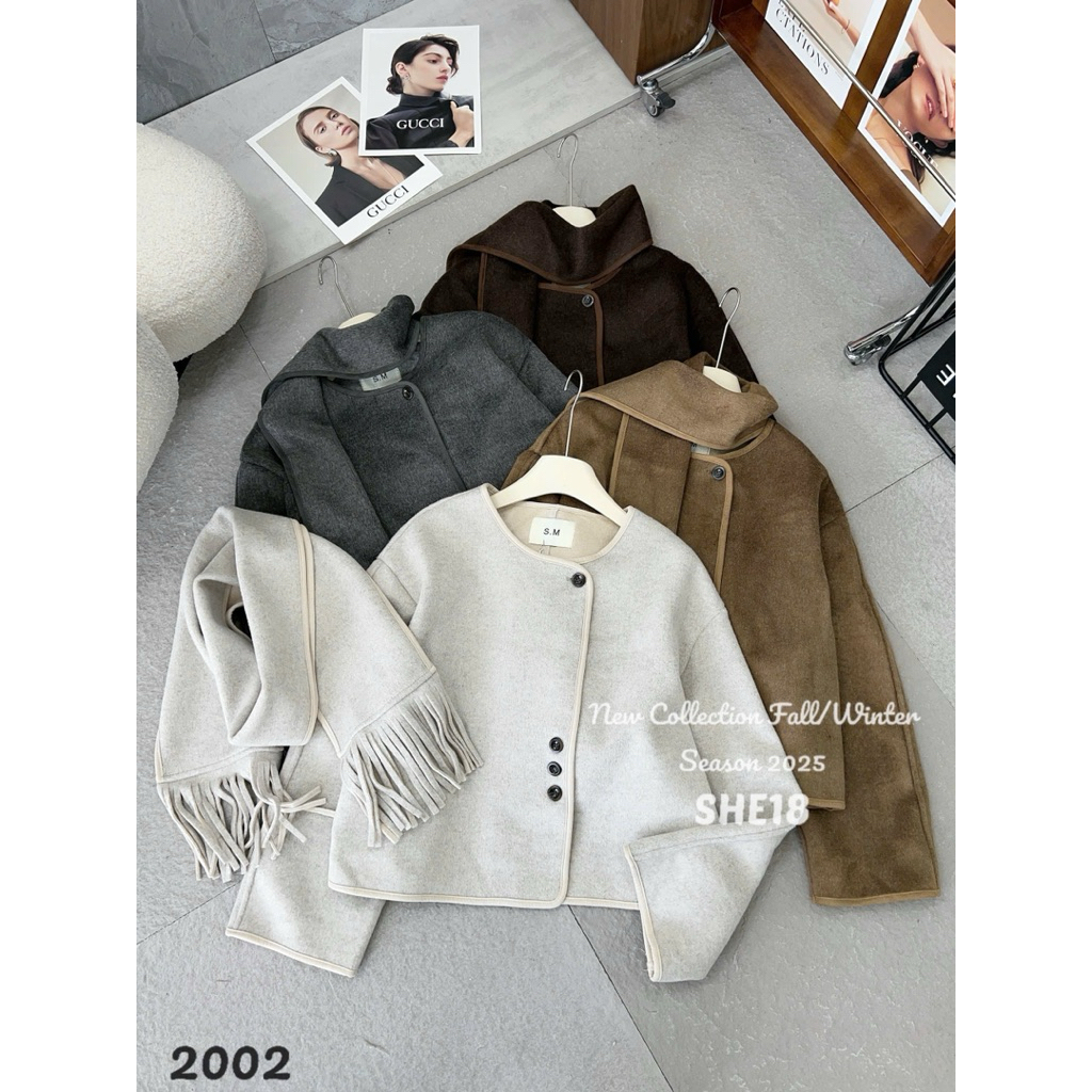 0401SE9385  Áo dạ ép kèm khăn 2002 𝐇𝐀.𝐇𝐈 𝘄𝗲𝗮𝗿  áo dạ lửng phối khăn best sellers