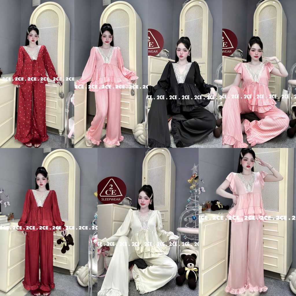 (M109) Bộ 2CE (45-65kg) Pyjama Lụa Tiểu Thư Ren  Latin Cao Cấp hàng may kỹ