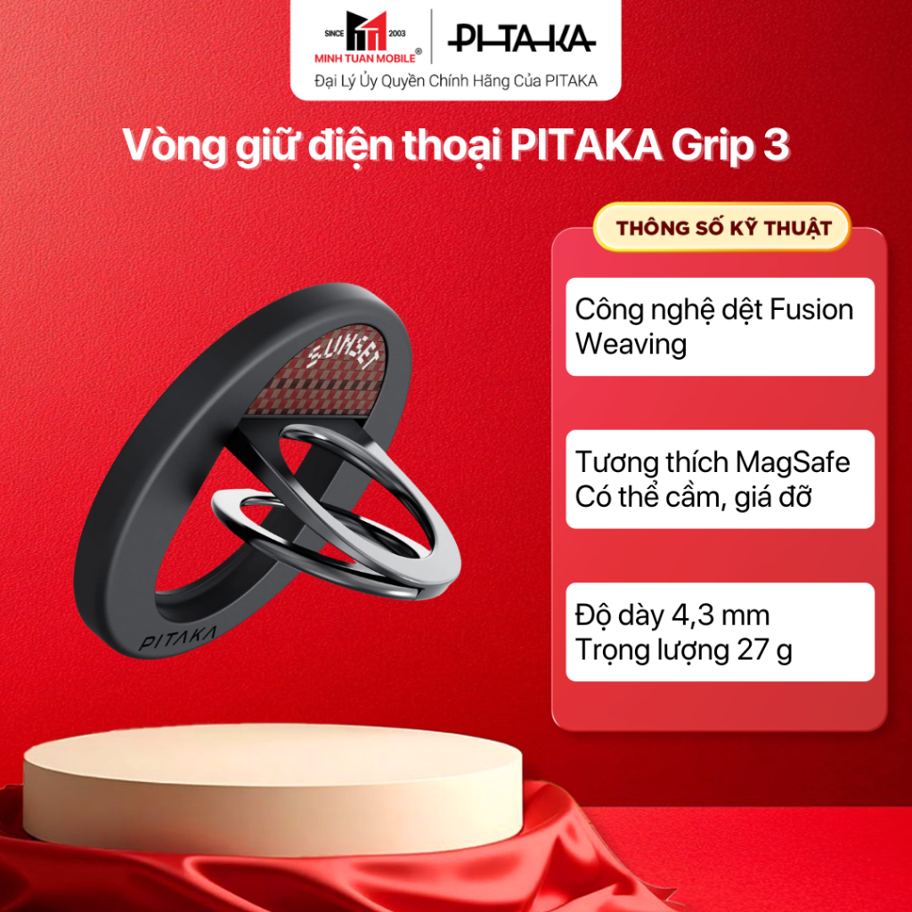 Vòng giữ điện thoại, giá đỡ điện thoại PITAKA Grip 3 Hàng chính hãng