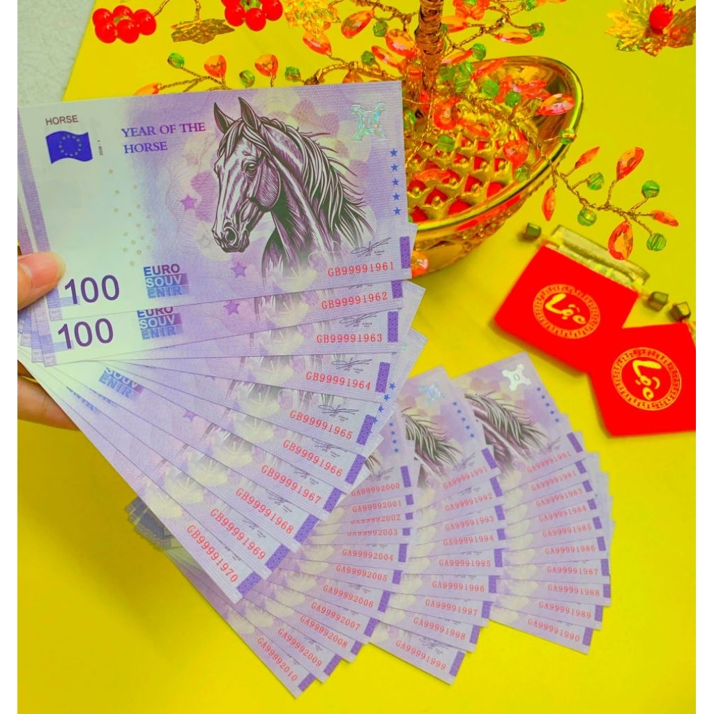 Tiền Lì Xì 100 Euro Hình Con Ngựa 2026 tài lộc may mắn
