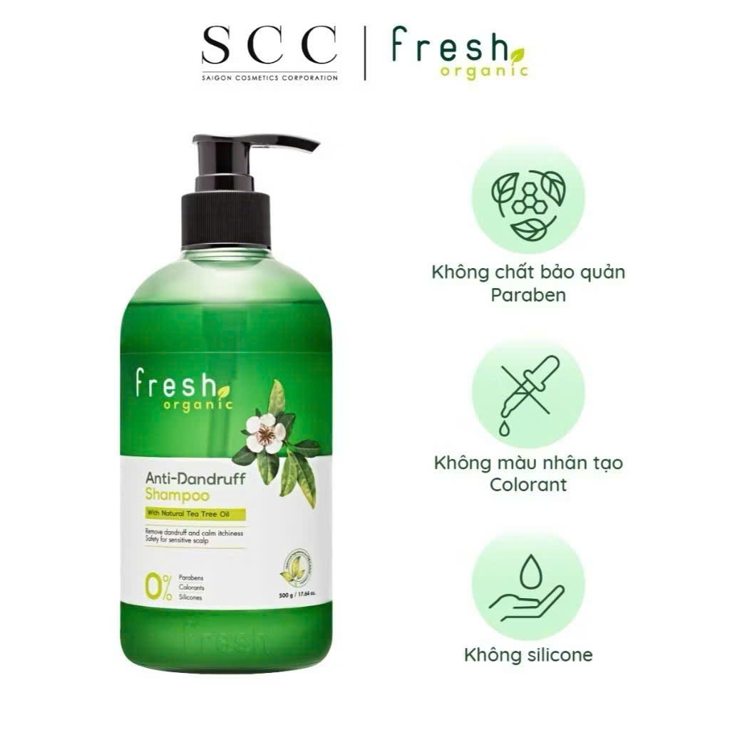 Dầu gội từ trà tràm Fresh Organic chai 500ml SCC FRESH Giảm sạch  gàu.