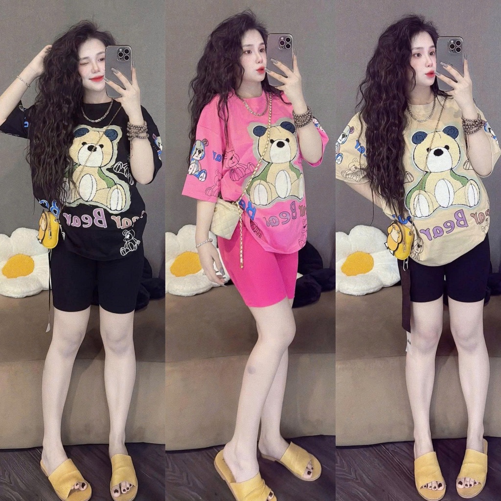 Set Đồ Bộ Nữ Thể Thao Quần Lửng, Ngố  Áo FORM RỘNG In CHỮ NHÍ Chất Liệu Tăm Lạnh Mặc Nhà Đi Chơi TOP