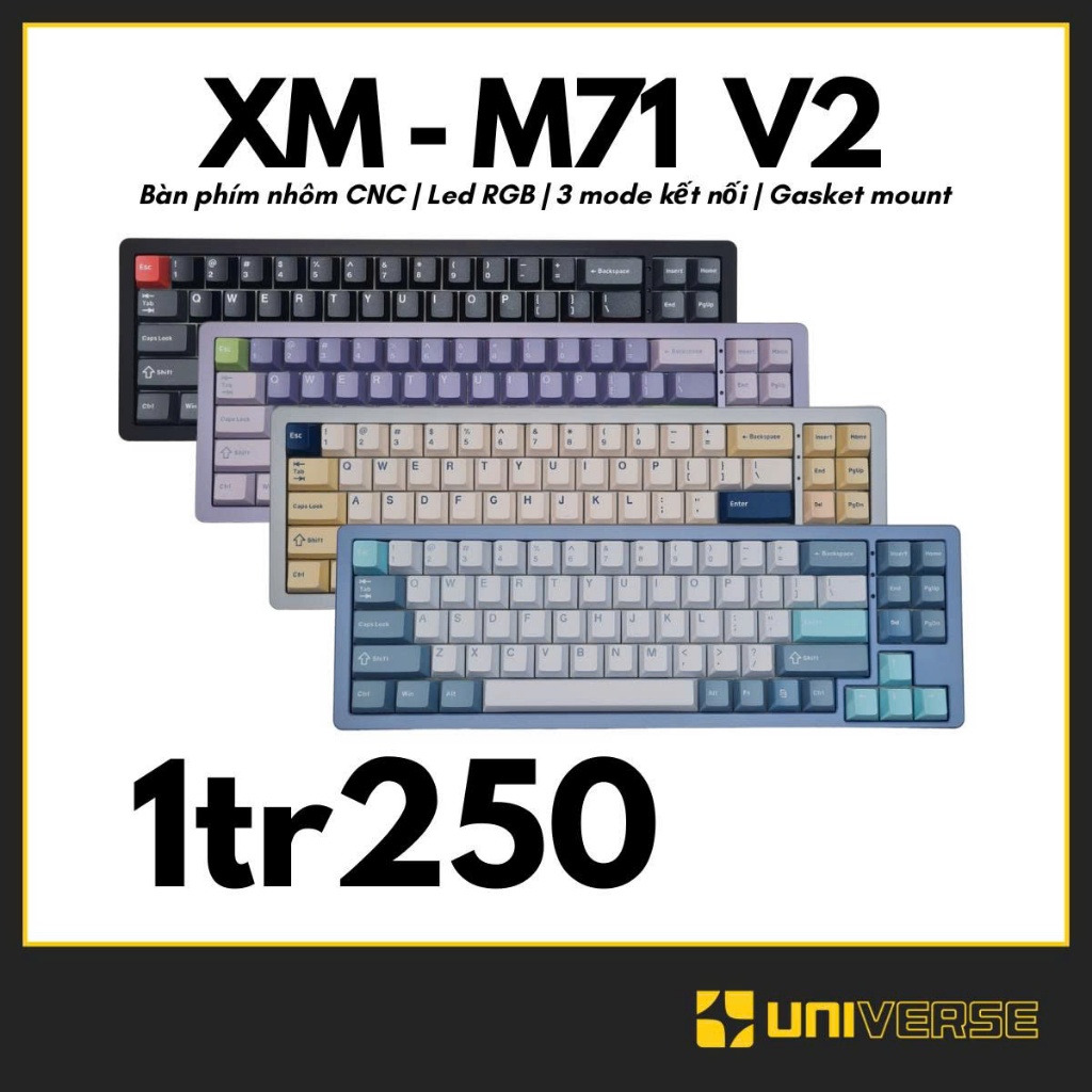 Xinmeng M71 V2 - bàn phím nhôm CNC 3 mode bàn phím bluetooth, 2.4ghz, dây - m71 xinmeng - bàn phím u