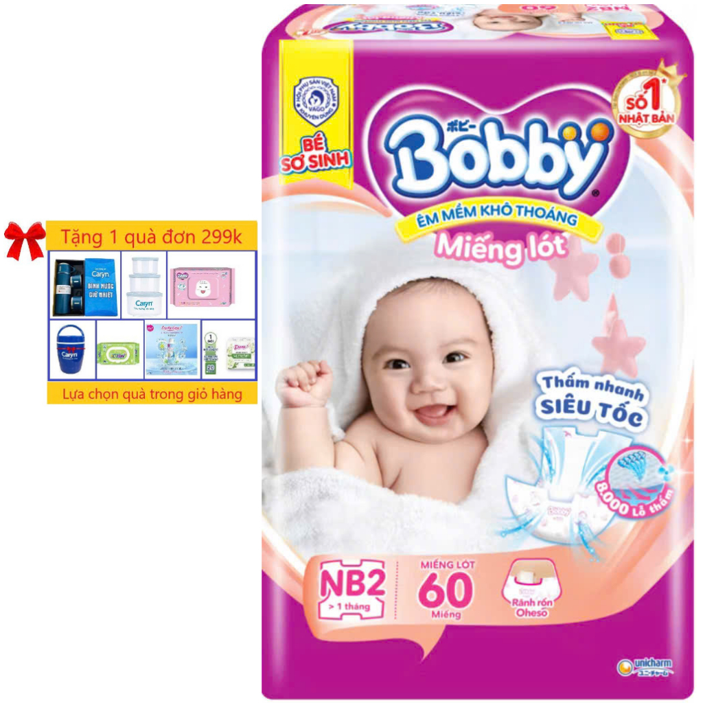 [Chính Hãng]- Miếng lót sơ sinh Bobby NB2 60 miếng (Newborn 2 60 miếng)- Date luôn mới