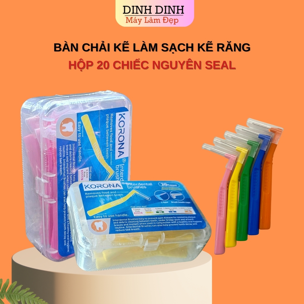 Bàn chải kẽ cho răng niềng Korona (hộp 20 chiếc) dạng L nhiều size, vệ sinh…