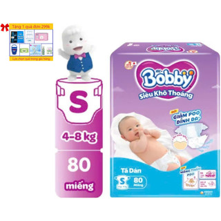Tã Dán Trẻ Em Bobby Size S 80 Miếng ( S80 Cho Bé 4 Đến 8 Kg) - Bỉm Dán Bobby Size S