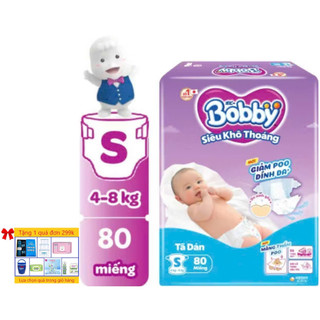Tã Dán Trẻ Em Bobby Size S 80 Miếng ( S80 Cho Bé 4 Đến 8 Kg) - Bỉm Dán Bobby Size S