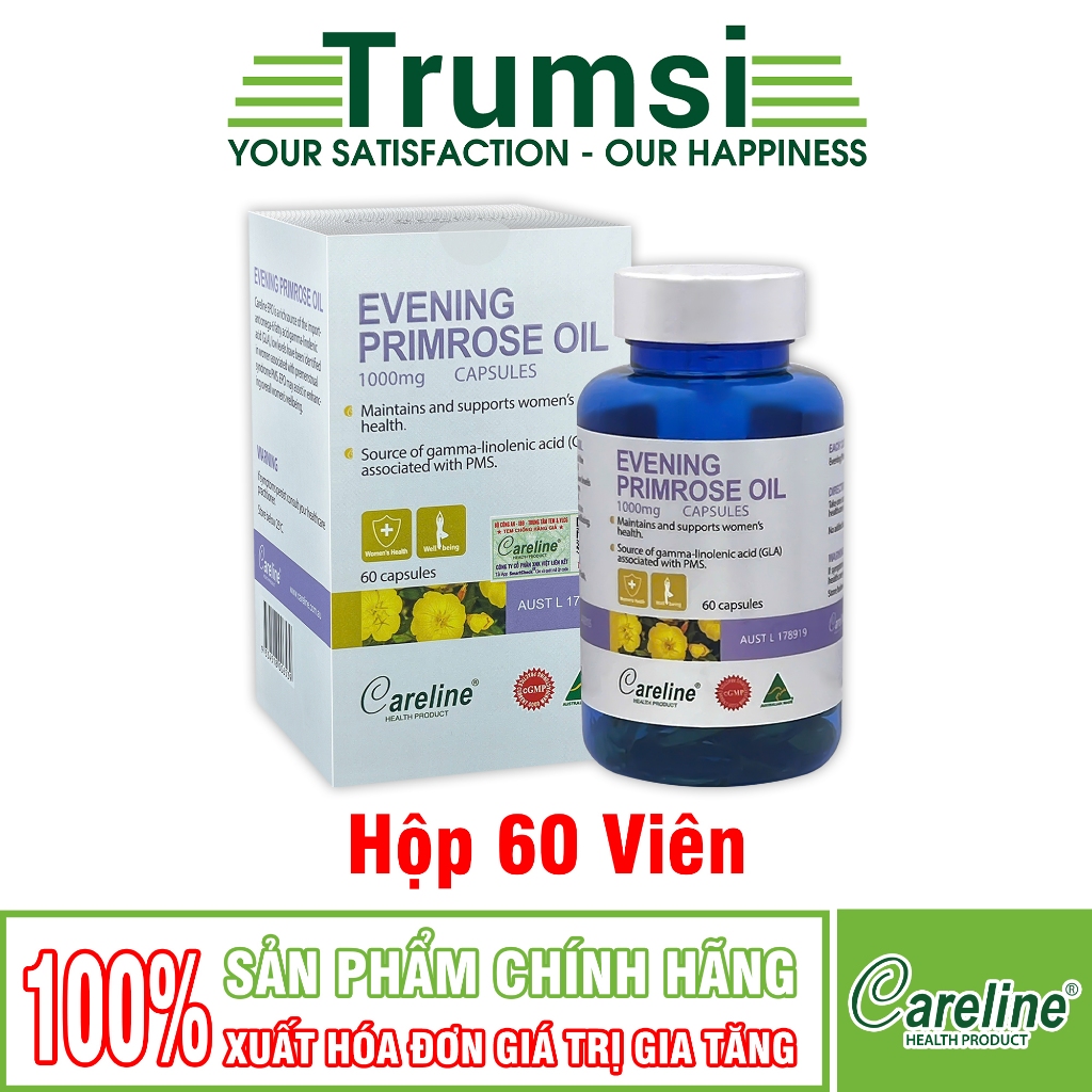 Dầu Hoa Anh Thảo Evening Primrose Oil 1000mg Careline Úc 60V Cân Bằng Nội Tiết, Điều Hòa Kinh Nguyệt