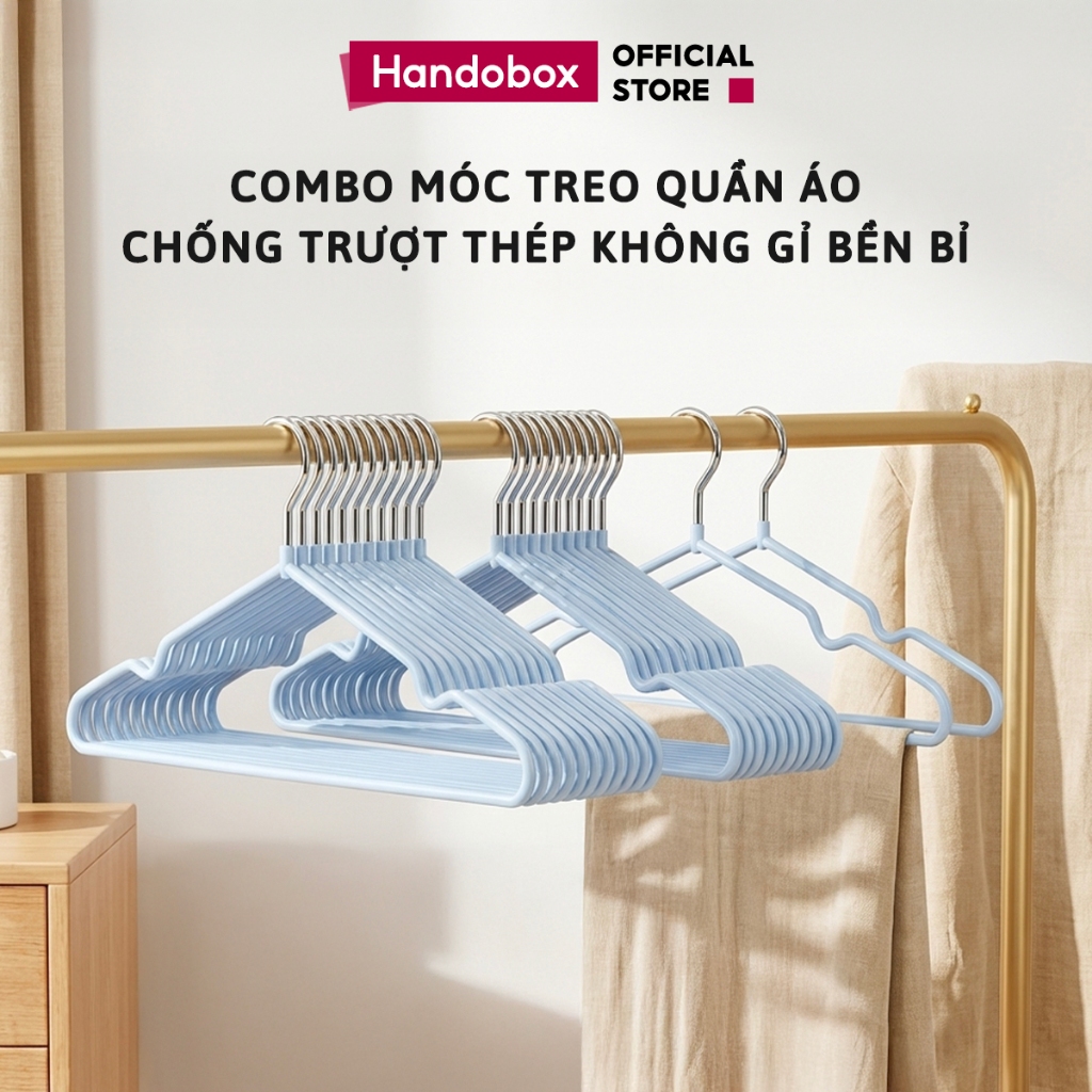 COMBO 30 Móc Treo Quần Áo Bọc Nhựa PVC Chống Trượt Handobox Móc Áo Người Lớn Trẻ Em Chống Nhăn Đồ