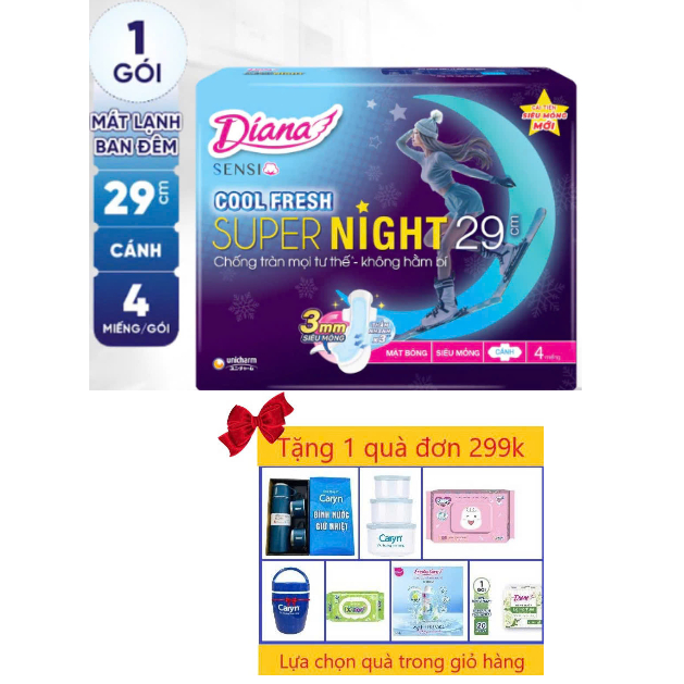 1 Gói Băng Vệ Sinh Diana Sensi Cool Fresh Super Night 29cm -Diana Sensi Cool Fresh Ban Đêm 29cm (Mỗi