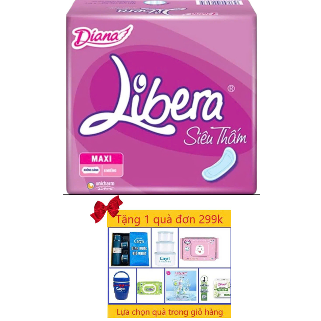HCM- 1 Gói Băng Vệ Sinh Diana Libera Siêu Thấm Maxi Không Cánh (Libera Không Cánh)23cm-8 Miếng/Gói -