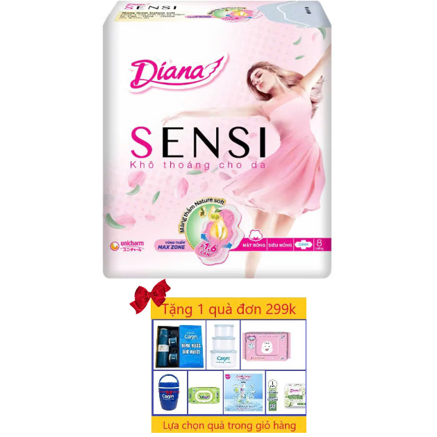 1 Gói Diana Sensi Khô Thoáng Cho Da 8 Miếng - Diana Sensi Siêu Mỏng Cánh 8 Miếng 23cm- Date luôn mới