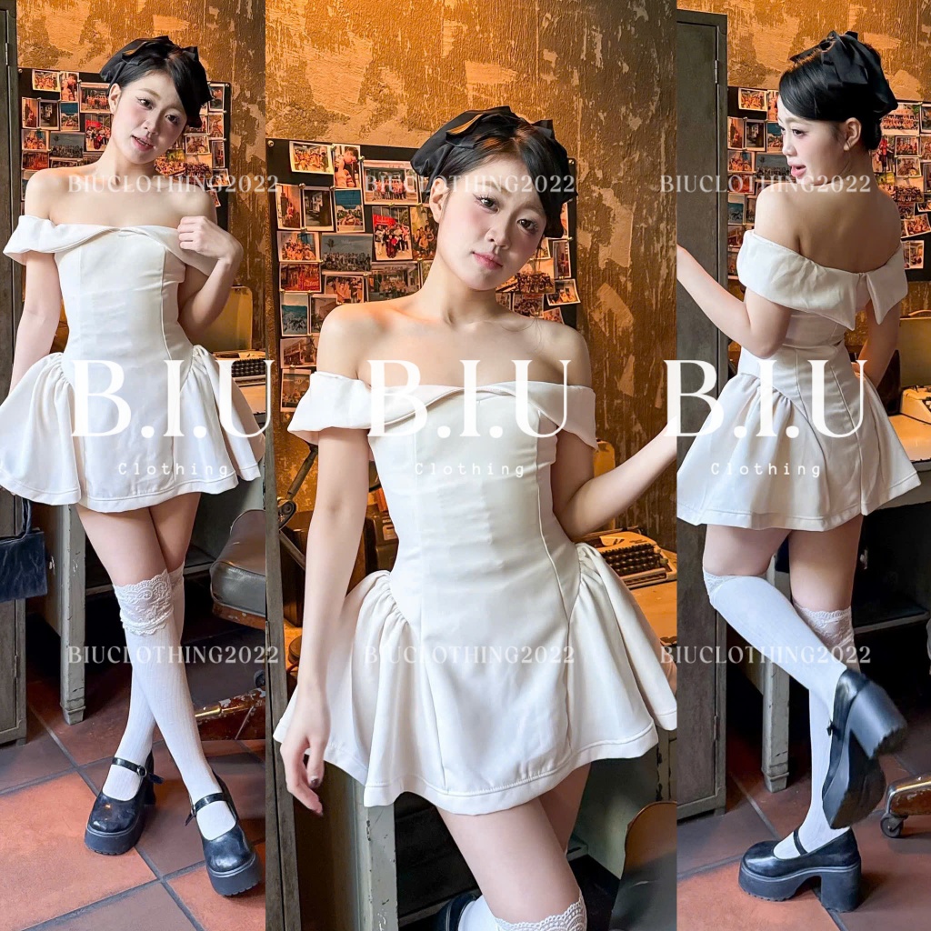 Đầm trễ vai chiết eo tà xòe sang chảnh tôn dáng Faw Dress Biu Clothing BB0542 | BigBuy360 - bigbuy360.vn