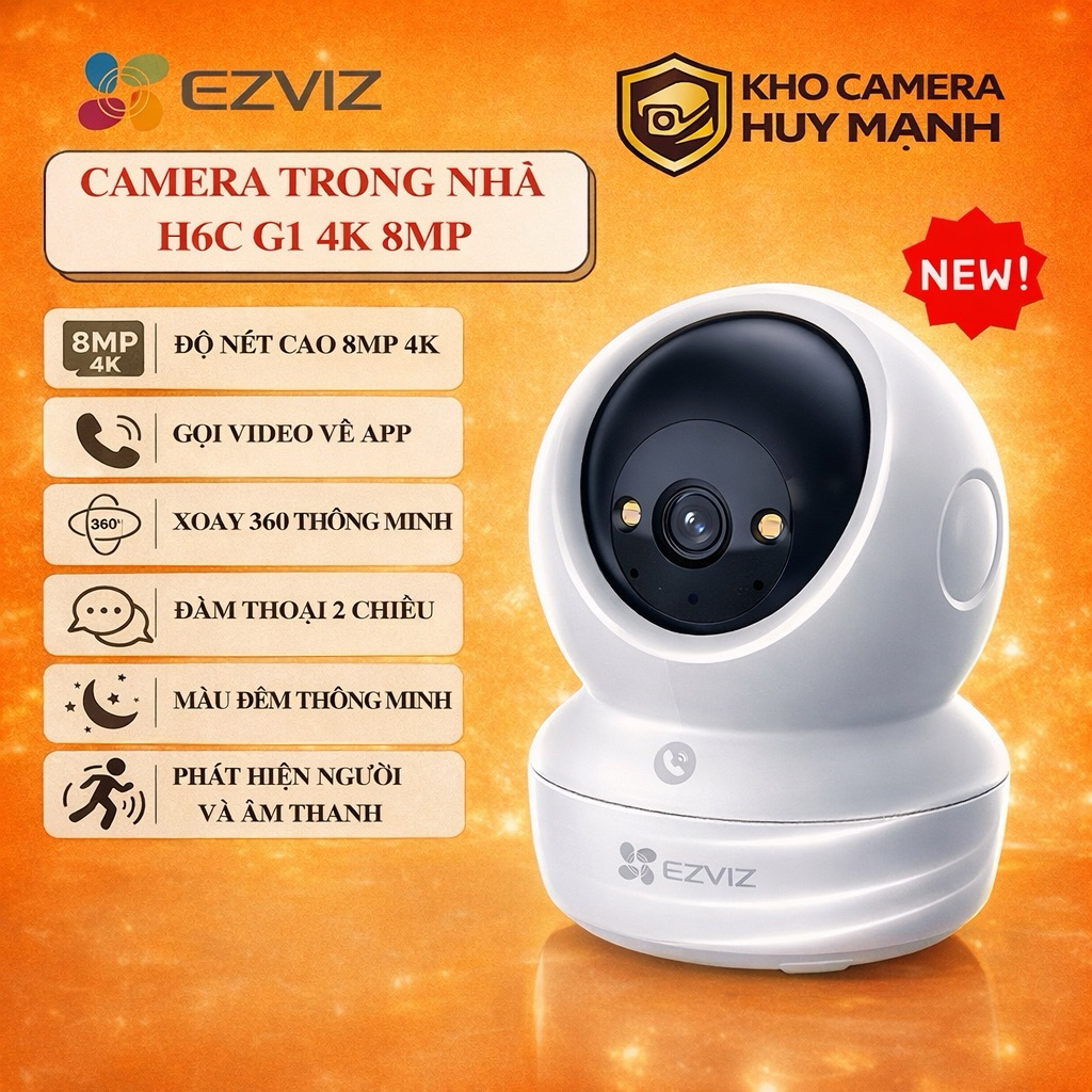 Camera wifi 8MP Ezviz H6C G1 siêu nét, full tính năng trong nhà