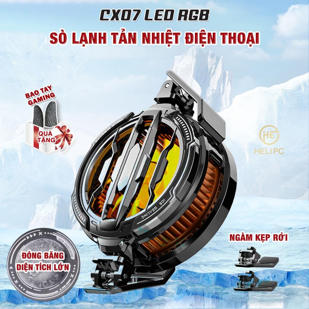 Sò lạnh tản nhiệt điện thoại máy tính bảng quạt từ tính CX07 Led RGB làm lạnh đóng băng full mặt