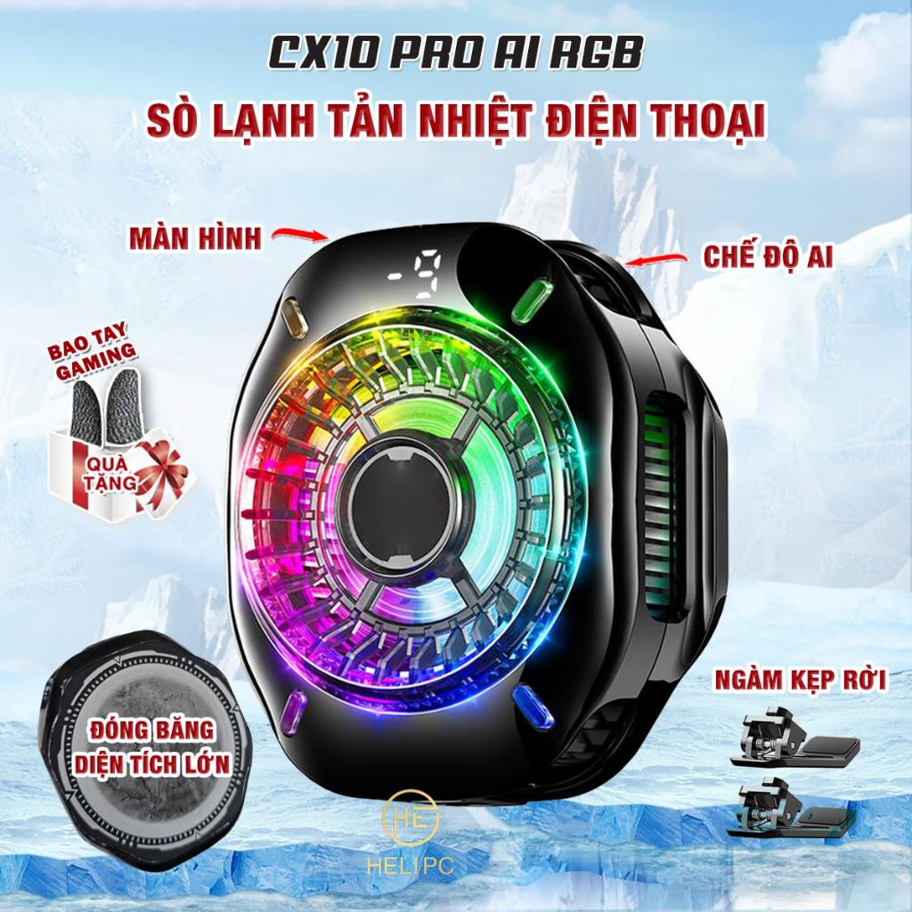 Sò lạnh tản nhiệt điện thoại CX10 Pro AI RGB sò lạnh AI từ tính Led RGB Gaming thế hệ mới đóng băng 