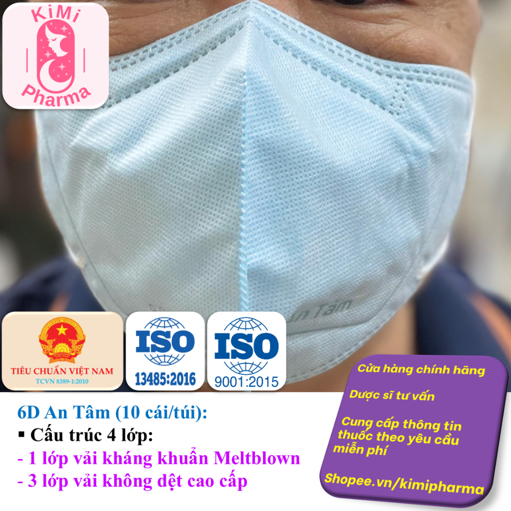 Khẩu trang 6d và 6a An Tâm chống nắng, tia UV - 10 cái/túi